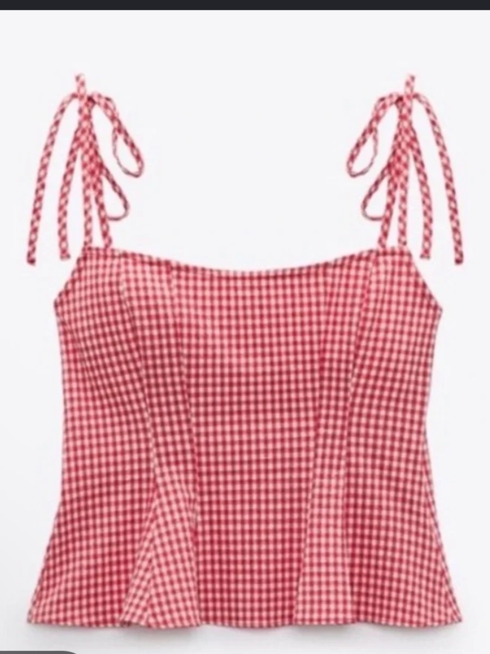 Zara Red Gingham Tie-Shoulder Tank Top
